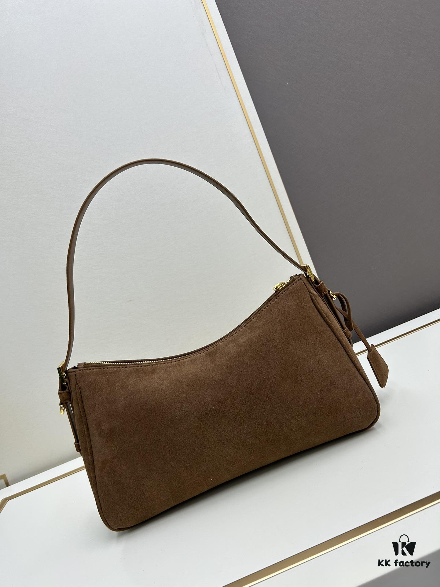PRADA New Arrival Genuine Leather Shoulder Bag - Full Top Grain Wrinkled Lacquer Cowhide & Suede Closure Bag