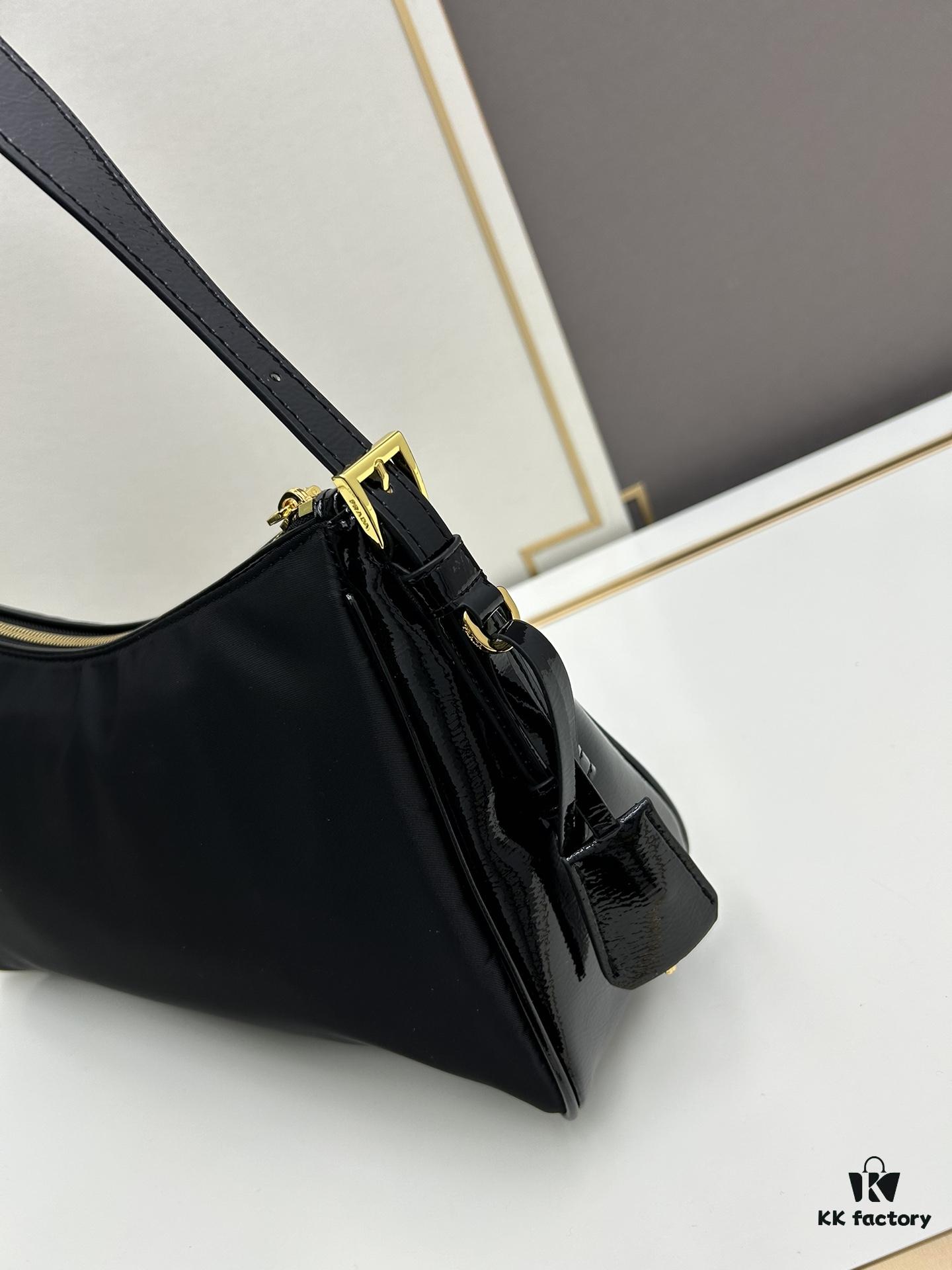 PRADA New Arrival Genuine Leather Crossbody Bag - Full Top-Grain Wrinkled Lacquer Cowhide & Suede, Enamel Triangle Logo, Adjustable Handle, Detachable Keychain