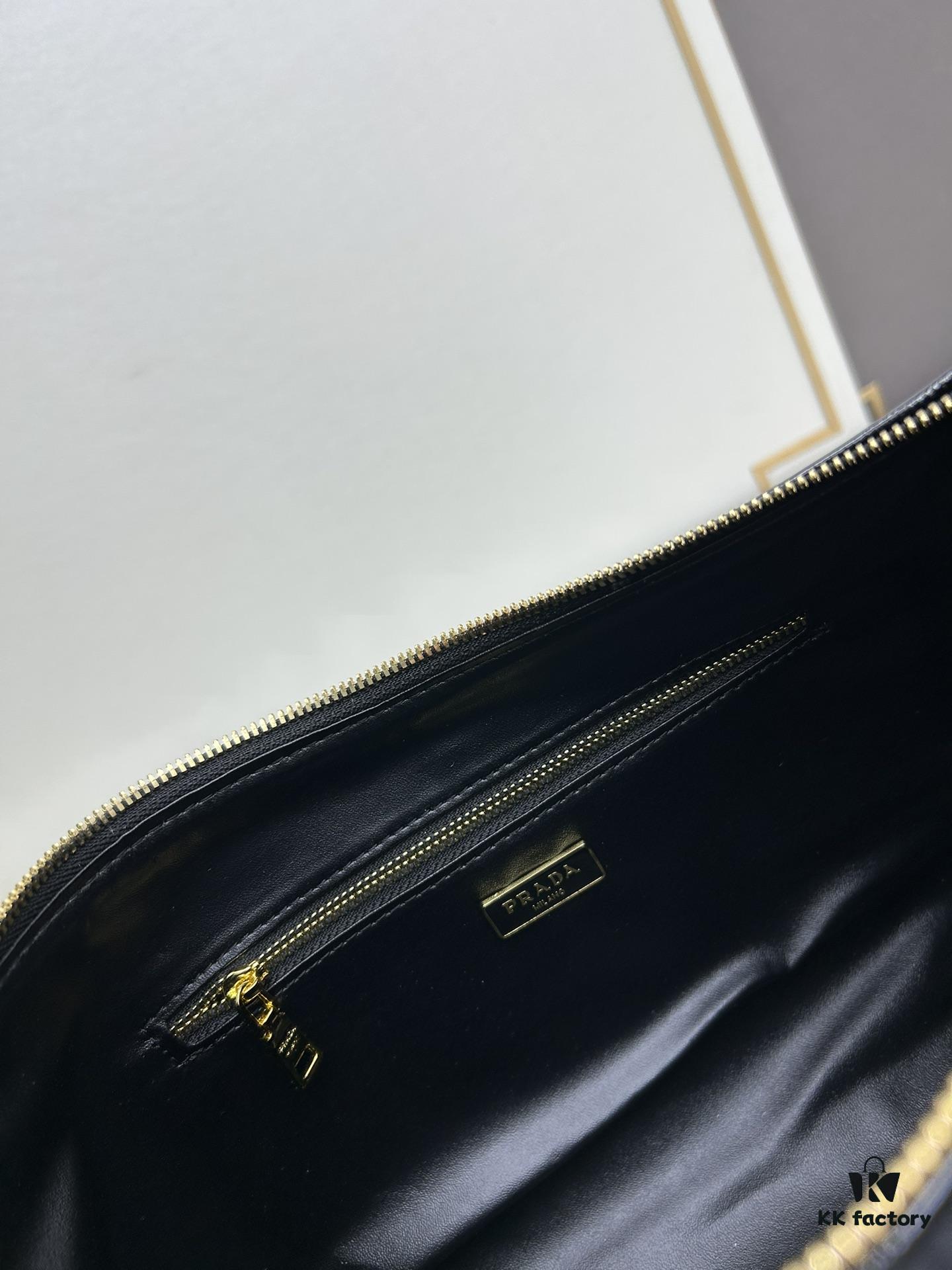 PRADA New Arrival Genuine Leather Crossbody Bag - Full Top-Grain Wrinkled Lacquer Cowhide & Suede, Enamel Triangle Logo, Adjustable Handle, Detachable Keychain