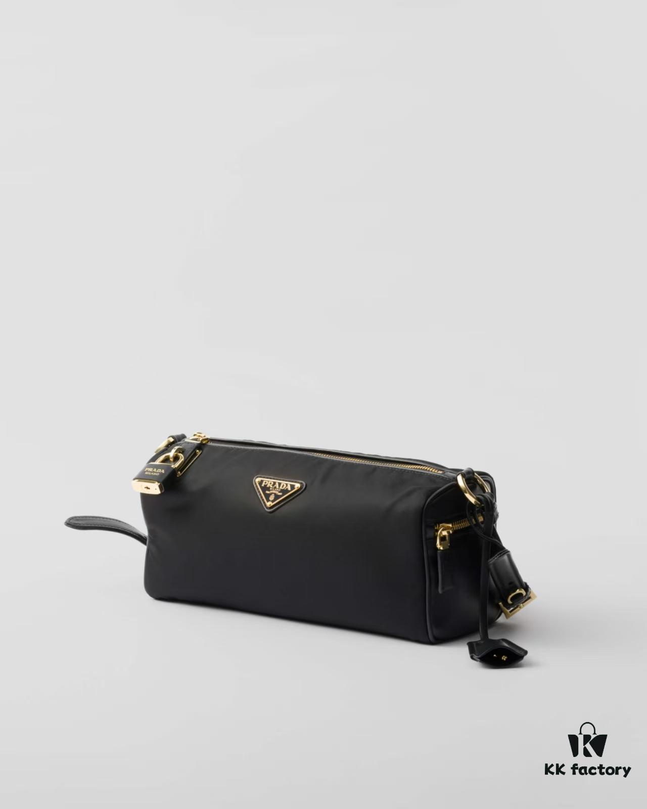 PRADA New Arrival Original Quality Full-Grain Crinkled Calfskin & Suede Lock Bag with Gold-Tone Hardware