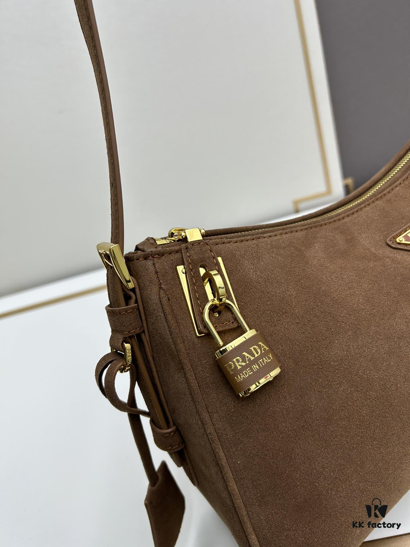 PRADA New Arrival Genuine Leather Shoulder Bag - Full Top Grain Wrinkled Lacquer Cowhide & Suede Closure Bag