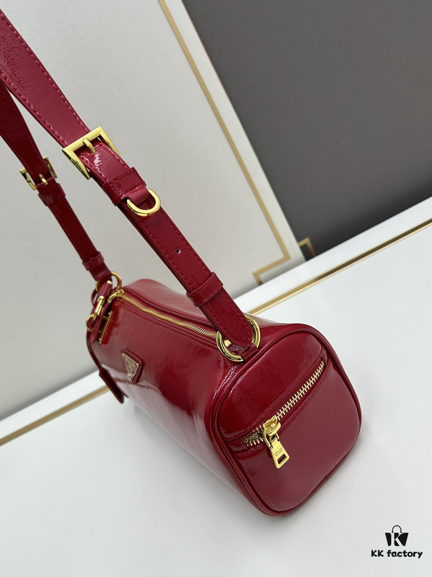 PRADA Genuine Full-Grain Wrinkled Lacquer Calfskin & Suede Shoulder Bag - Original Order Quality with Matching Store Hardware