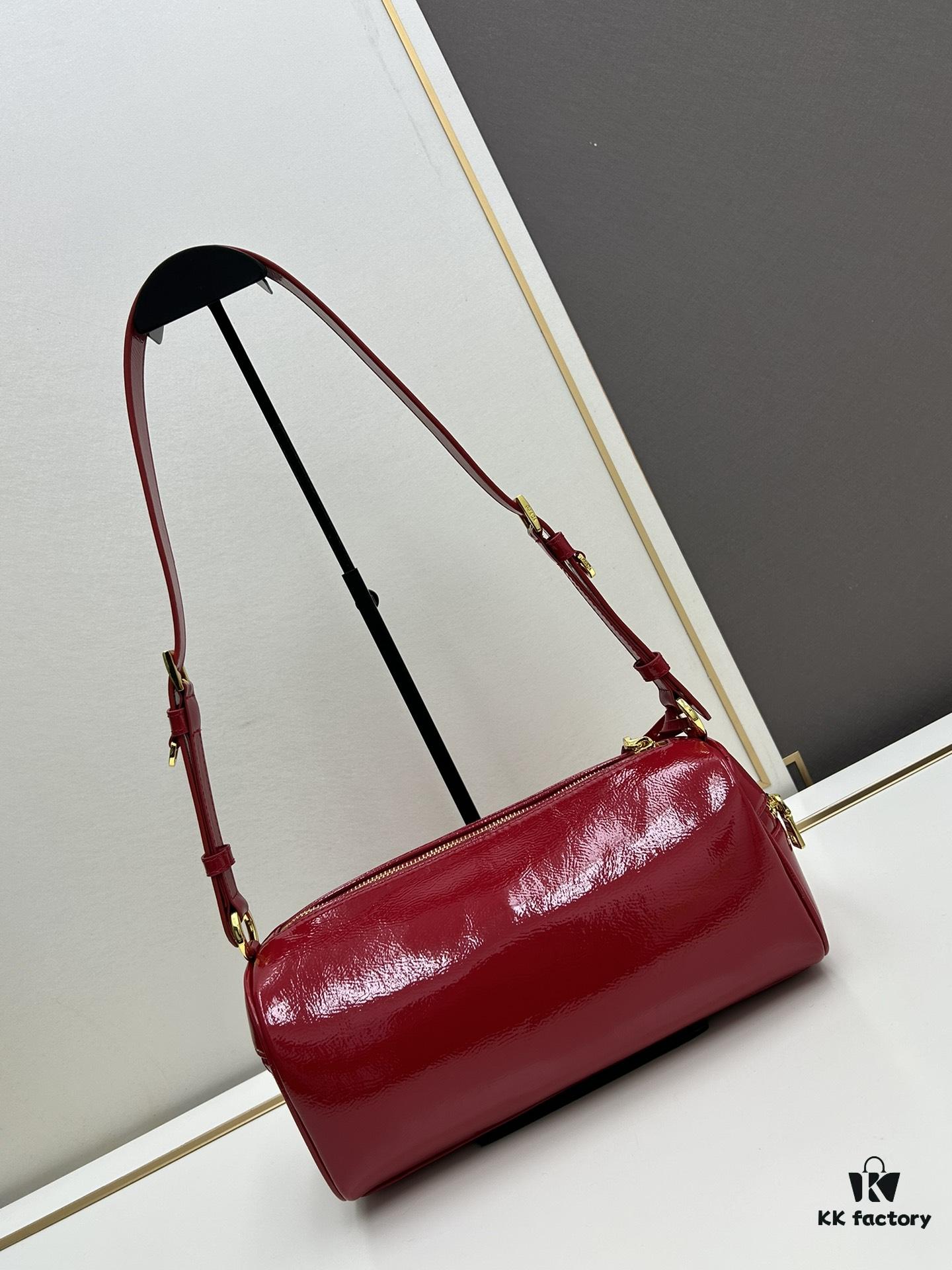 PRADA Genuine Full-Grain Wrinkled Lacquer Calfskin & Suede Shoulder Bag - Original Order Quality with Matching Store Hardware