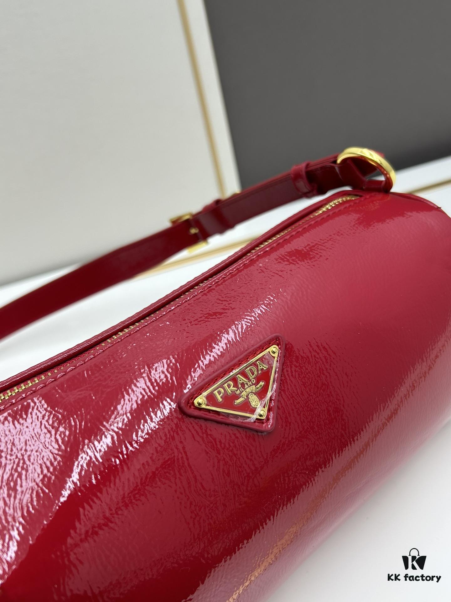 PRADA Genuine Full-Grain Wrinkled Lacquer Calfskin & Suede Shoulder Bag - Original Order Quality with Matching Store Hardware