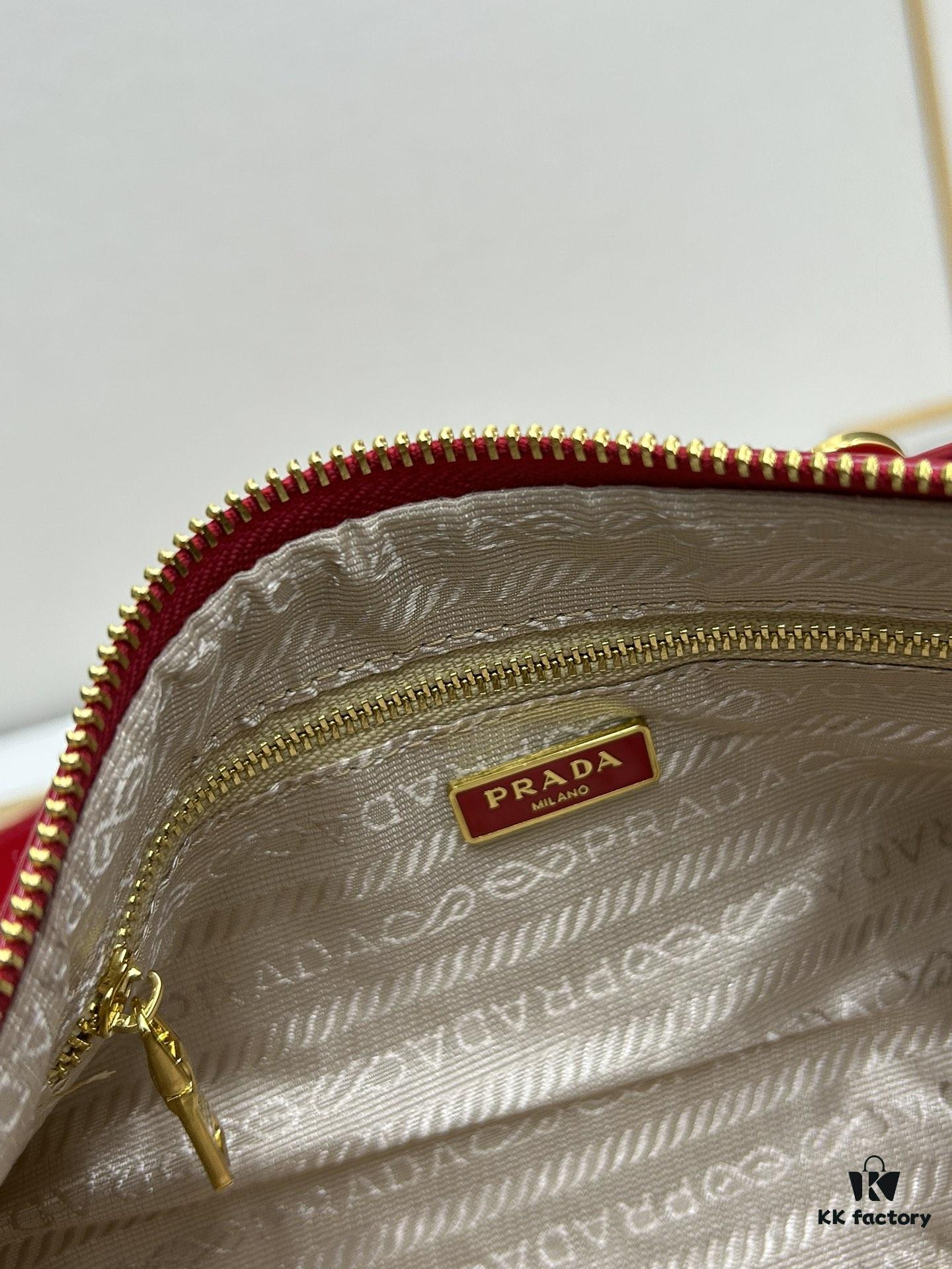 PRADA Genuine Full-Grain Wrinkled Lacquer Calfskin & Suede Shoulder Bag - Original Order Quality with Matching Store Hardware