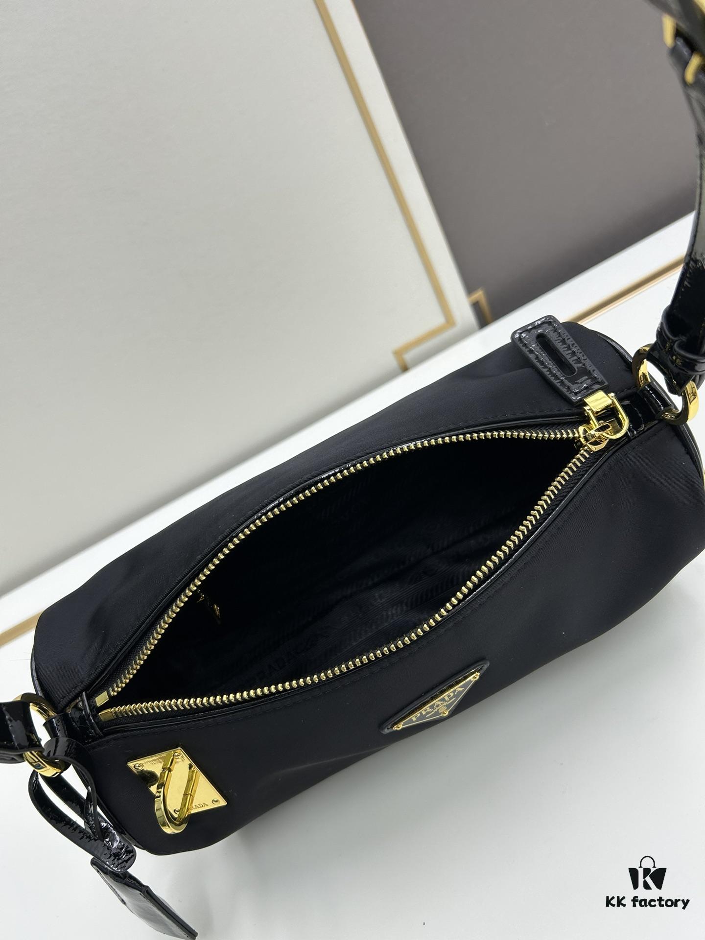 PRADA New Arrival Genuine Top-Grade Full Grain Wrinkled Lacquer Cowhide & Suede Shoulder Bag