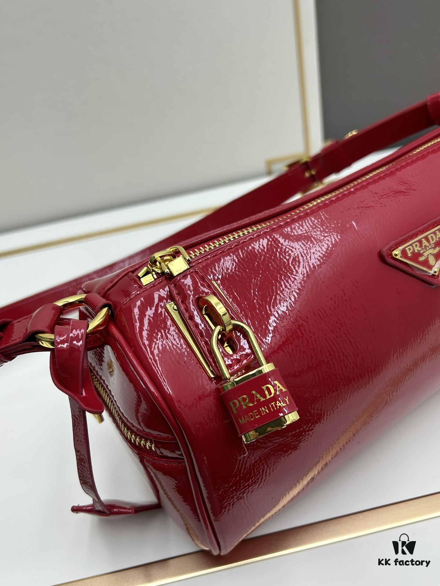 PRADA Genuine Full-Grain Wrinkled Lacquer Calfskin & Suede Shoulder Bag - Original Order Quality with Matching Store Hardware