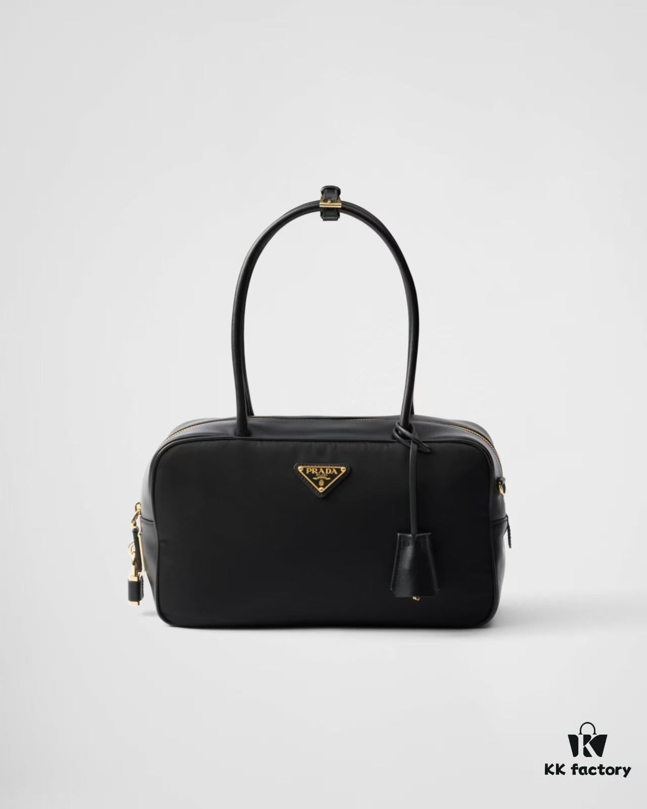 Nylon with Leather Trim, Full Leather PRADA Counter New Arrival Original Quality Matching Store Hardware Re-Nylon Nylon and Top Grain Calfskin Lock Bag