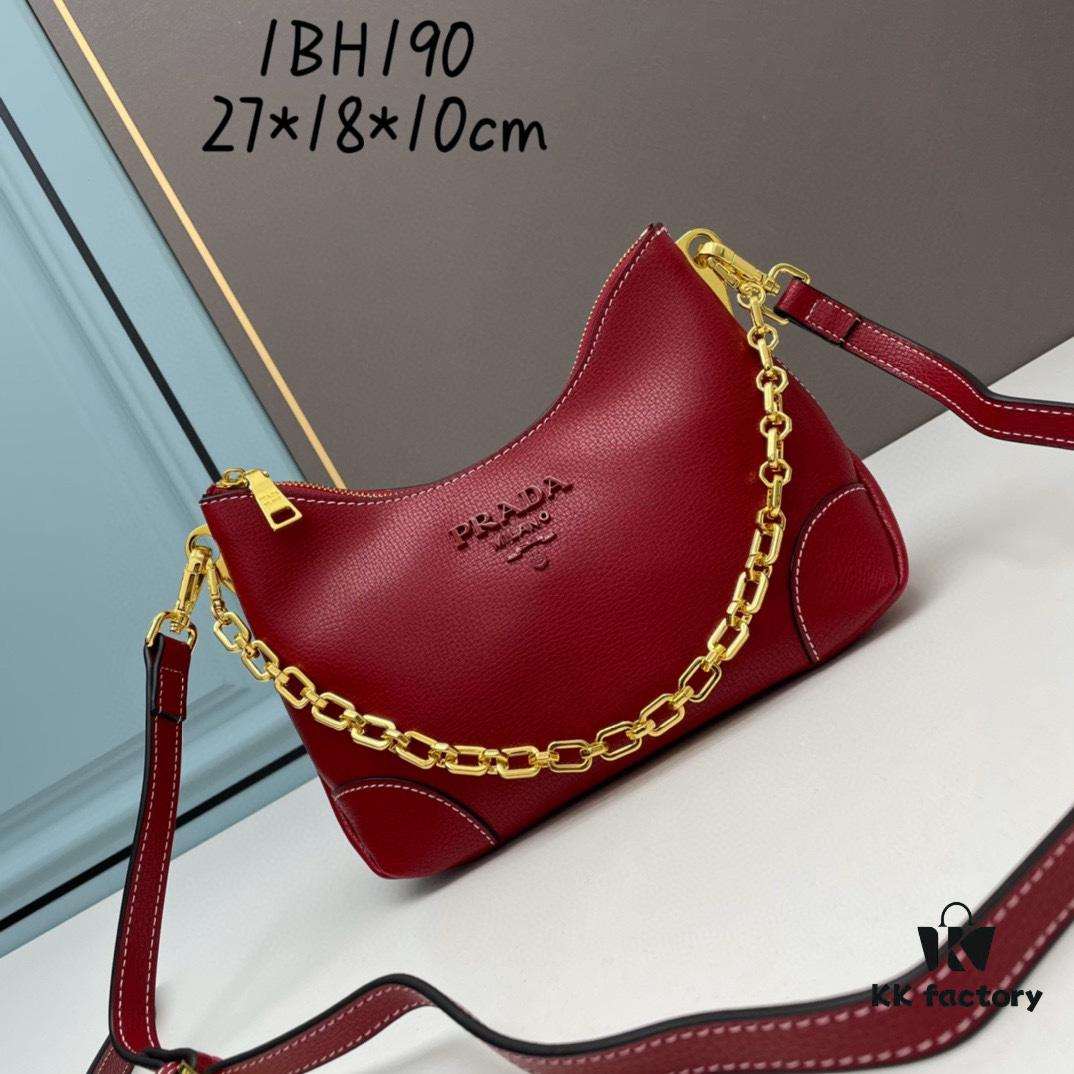 PRADA's Hottest New Launch (Leather Shoulder Strap + Chain Crossbody) – Stylish Horn Bag Combining Retro Charm and Modern Fashion