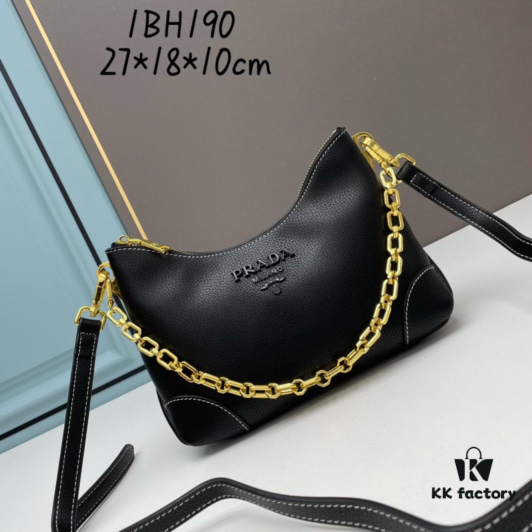 PRADA's Hottest New Launch (Leather Shoulder Strap + Chain Crossbody) – Stylish Horn Bag Combining Retro Charm and Modern Fashion