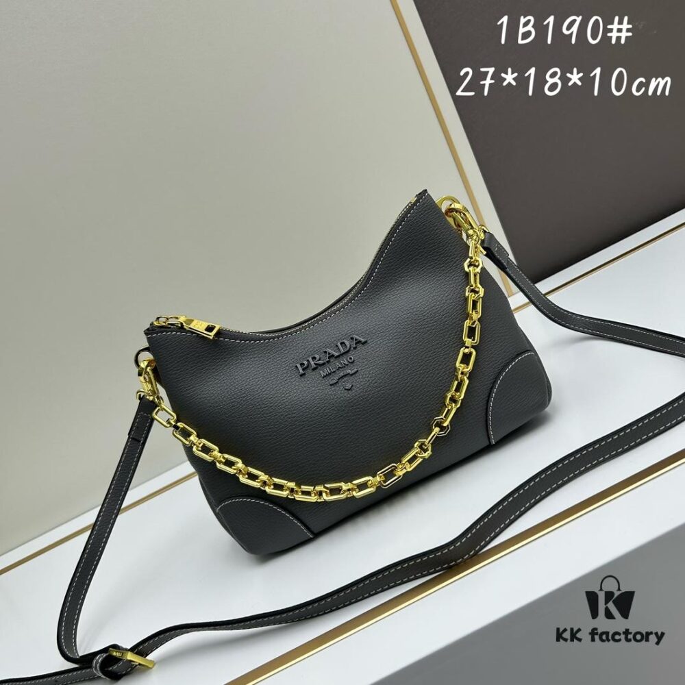 PRADA New Launch Hit (Leather Shoulder Strap + Chain Crossbody) Fashionable Horn Bag with Retro-Modern Fusion