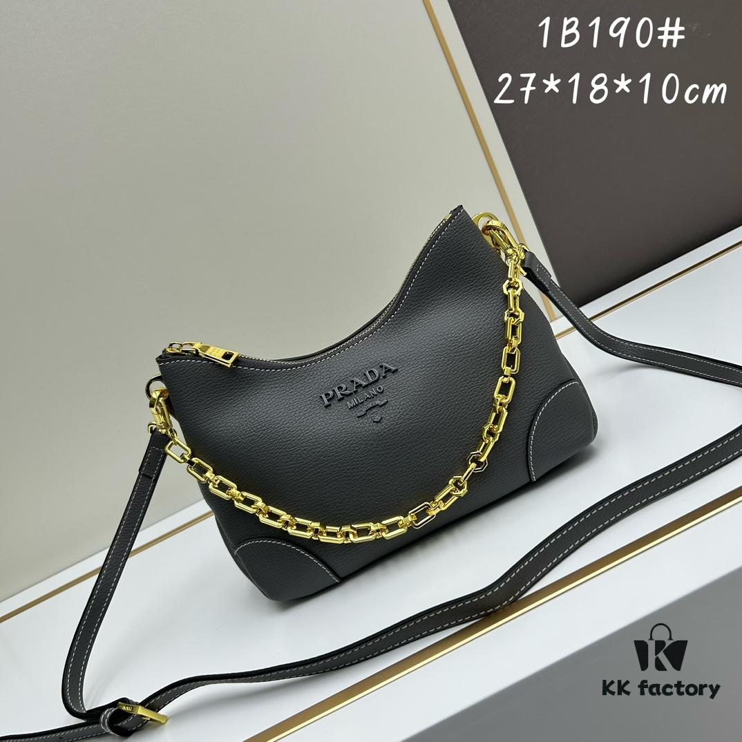 PRADA New Launch Hit (Leather Shoulder Strap + Chain Crossbody) Fashionable Horn Bag with Retro-Modern Fusion