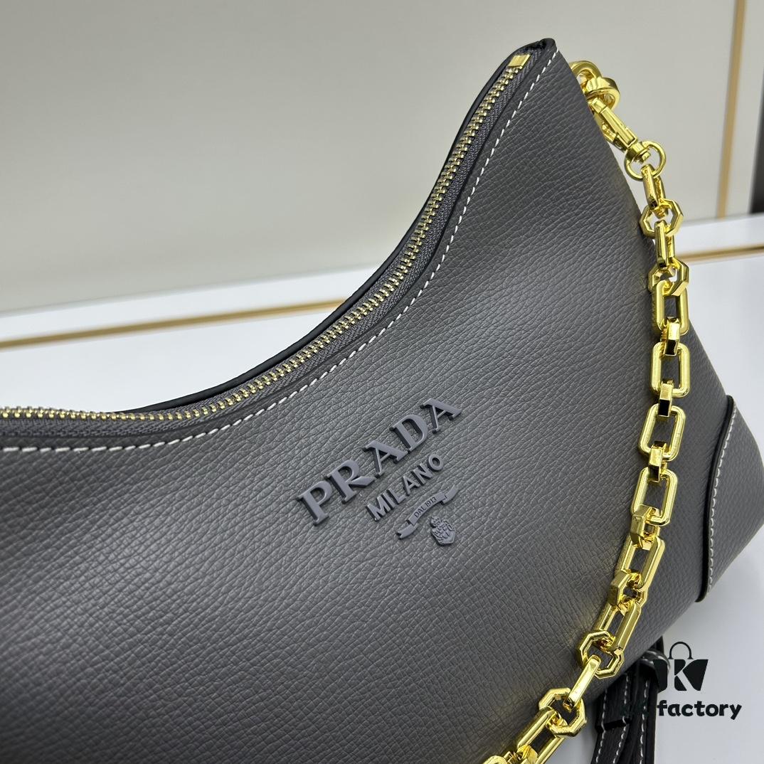 PRADA New Launch Hit (Leather Shoulder Strap + Chain Crossbody) Fashionable Horn Bag with Retro-Modern Fusion
