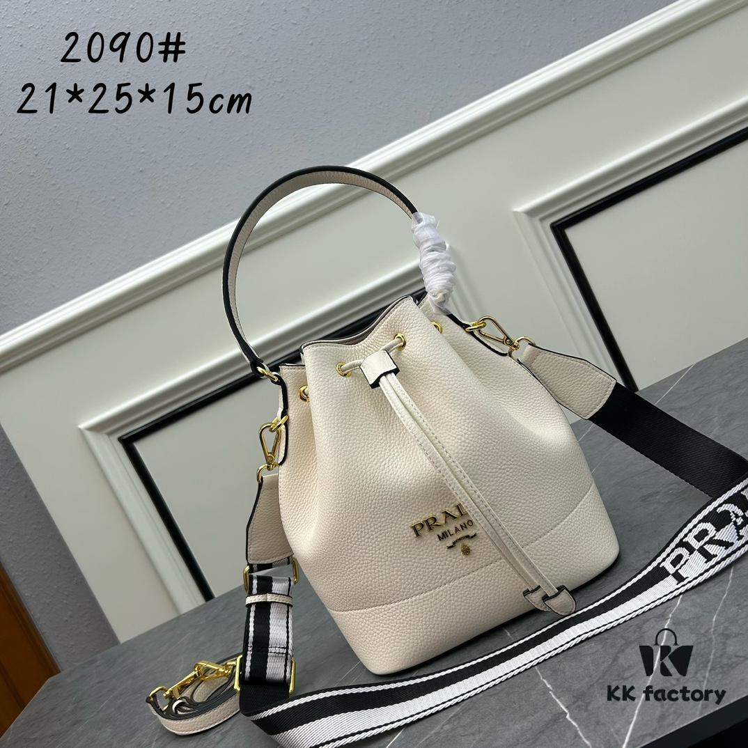 Prada Newest Arrival, Calfskin with Pebbled Texture, Dual Strap Design, Leather and Colorful Woven Strap, Stylish and Practical Top Handle Crossbody Bag