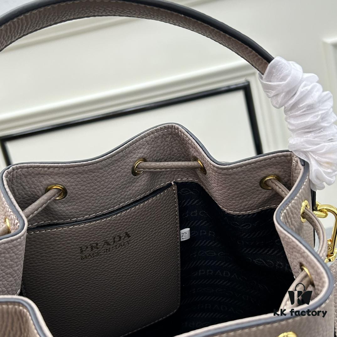 Prada New Arrival, Calfskin with Lychee Texture, Dual Strap Design, Stylish and Practical