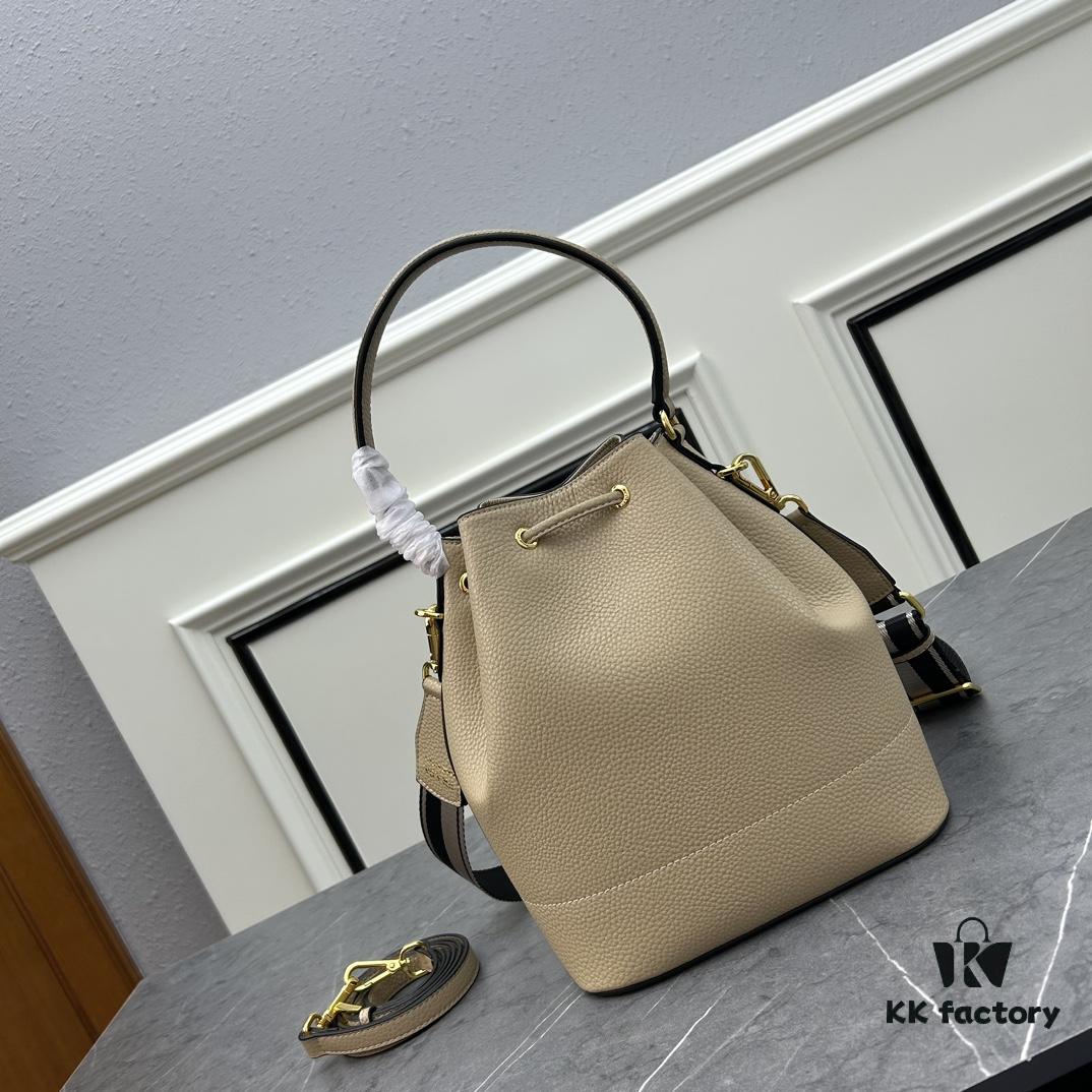 Prada New Arrival, Calfskin Leather with Pebbled Texture, Comes with Two Straps – One Leather Strap and One Colorful Woven Strap, Stylish and Versatile for Any Look