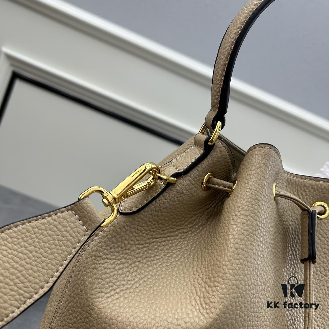 Prada New Arrival, Calfskin Leather with Pebbled Texture, Comes with Two Straps – One Leather Strap and One Colorful Woven Strap, Stylish and Versatile for Any Look