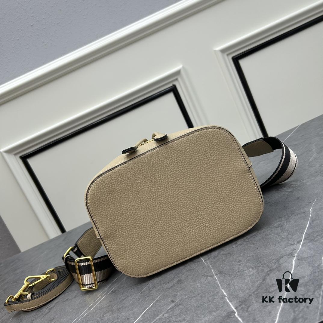 Prada New Arrival, Calfskin Leather with Pebbled Texture, Comes with Two Straps – One Leather Strap and One Colorful Woven Strap, Stylish and Versatile for Any Look