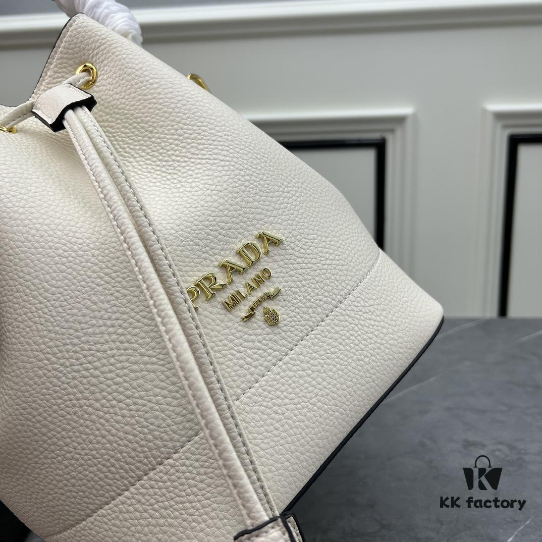 Prada New Arrival, Calfskin with Pebbled Texture, Dual Strap Design with Leather and Colorful Woven Strap, Stylish and Versatile Top Handle or Crossbody Bag
