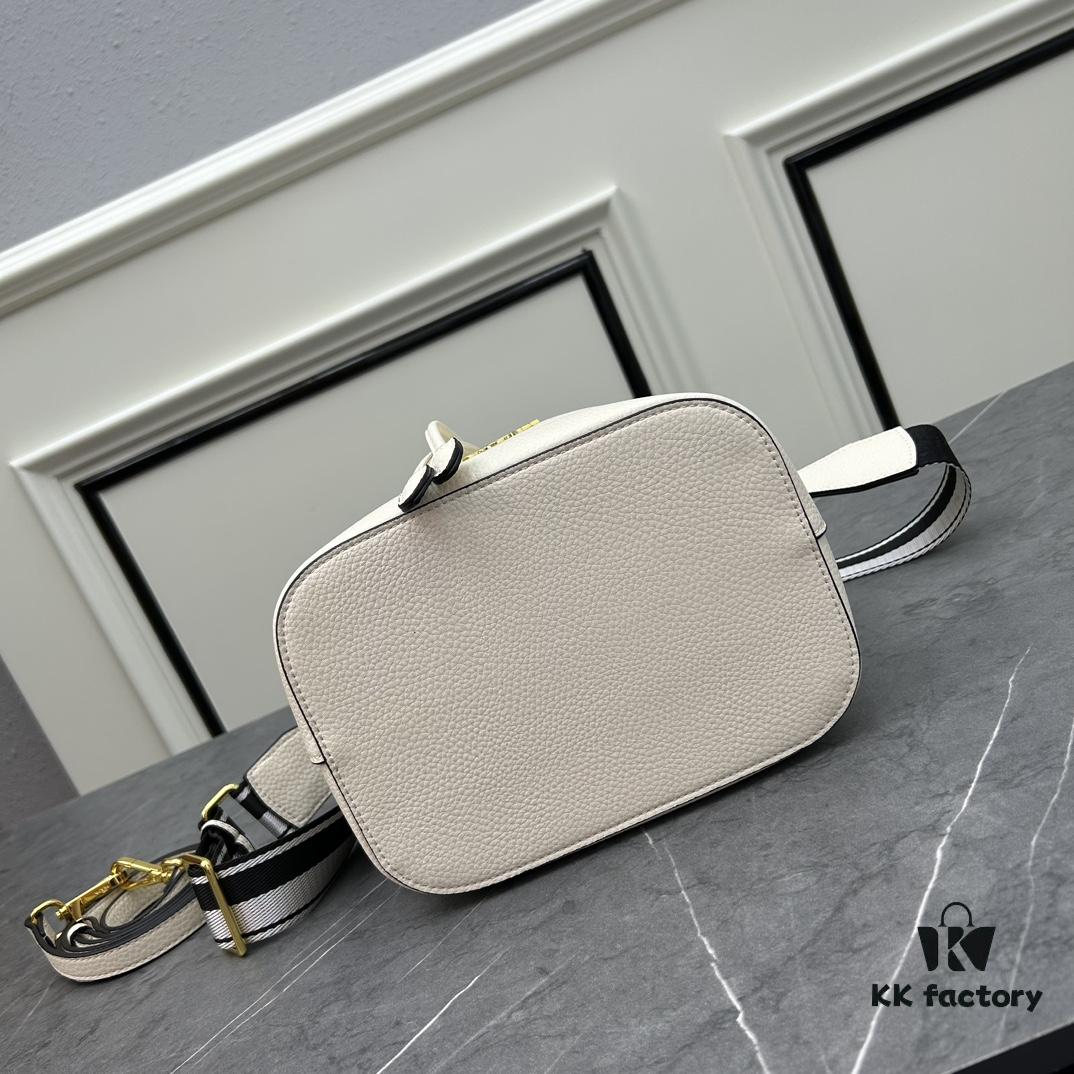 Prada New Arrival, Calfskin with Pebbled Texture, Dual Strap Design with Leather and Colorful Woven Strap, Stylish and Versatile Top Handle or Crossbody Bag