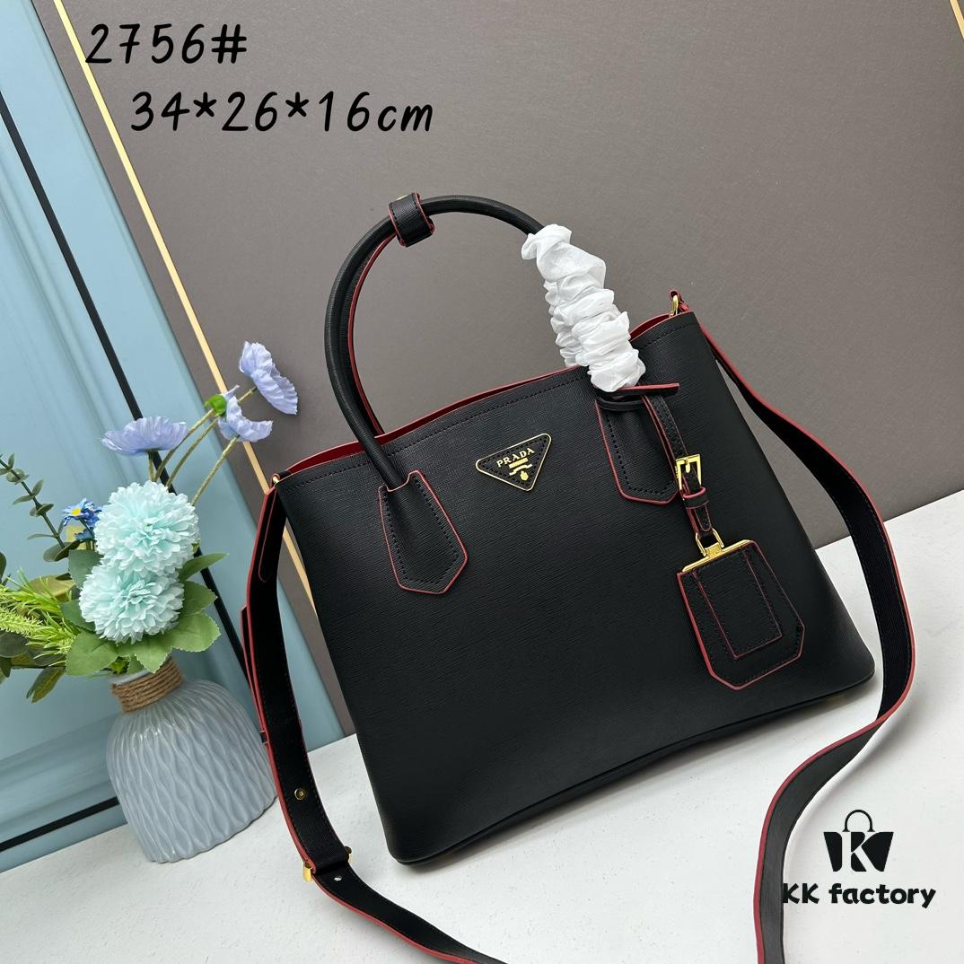 PRADA 2756# Original Full-Grain Crosshatch Calfskin - Exquisite Craftsmanship, Smooth Edges, Soft and Durable