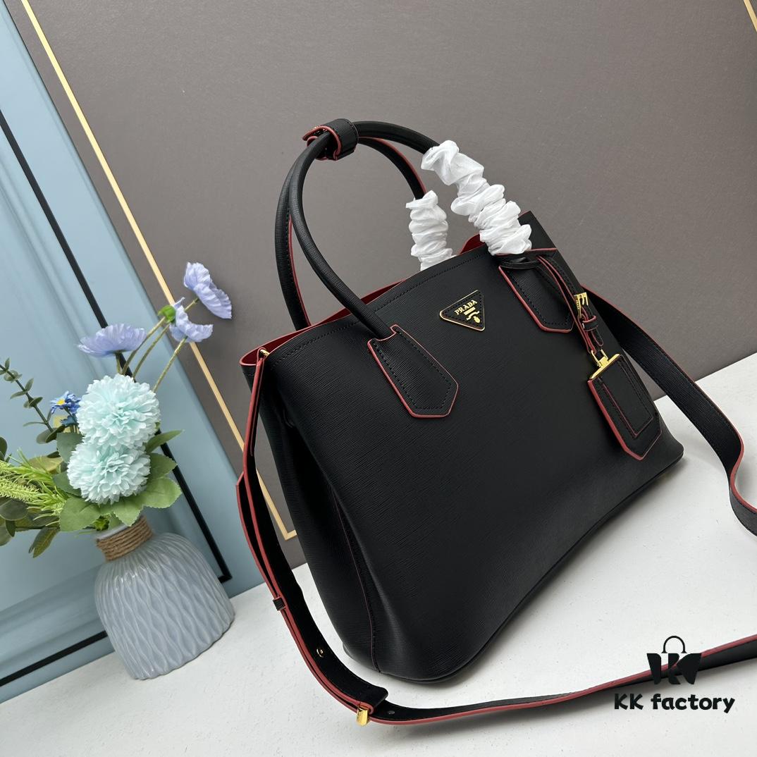 PRADA 2756# Original Top Layer Cross-Texture Cowhide Handbag