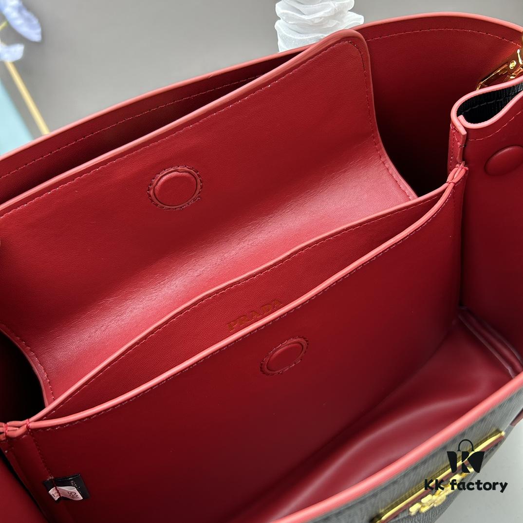 PRADA 2756# Original Top Layer Cross-Texture Cowhide Handbag