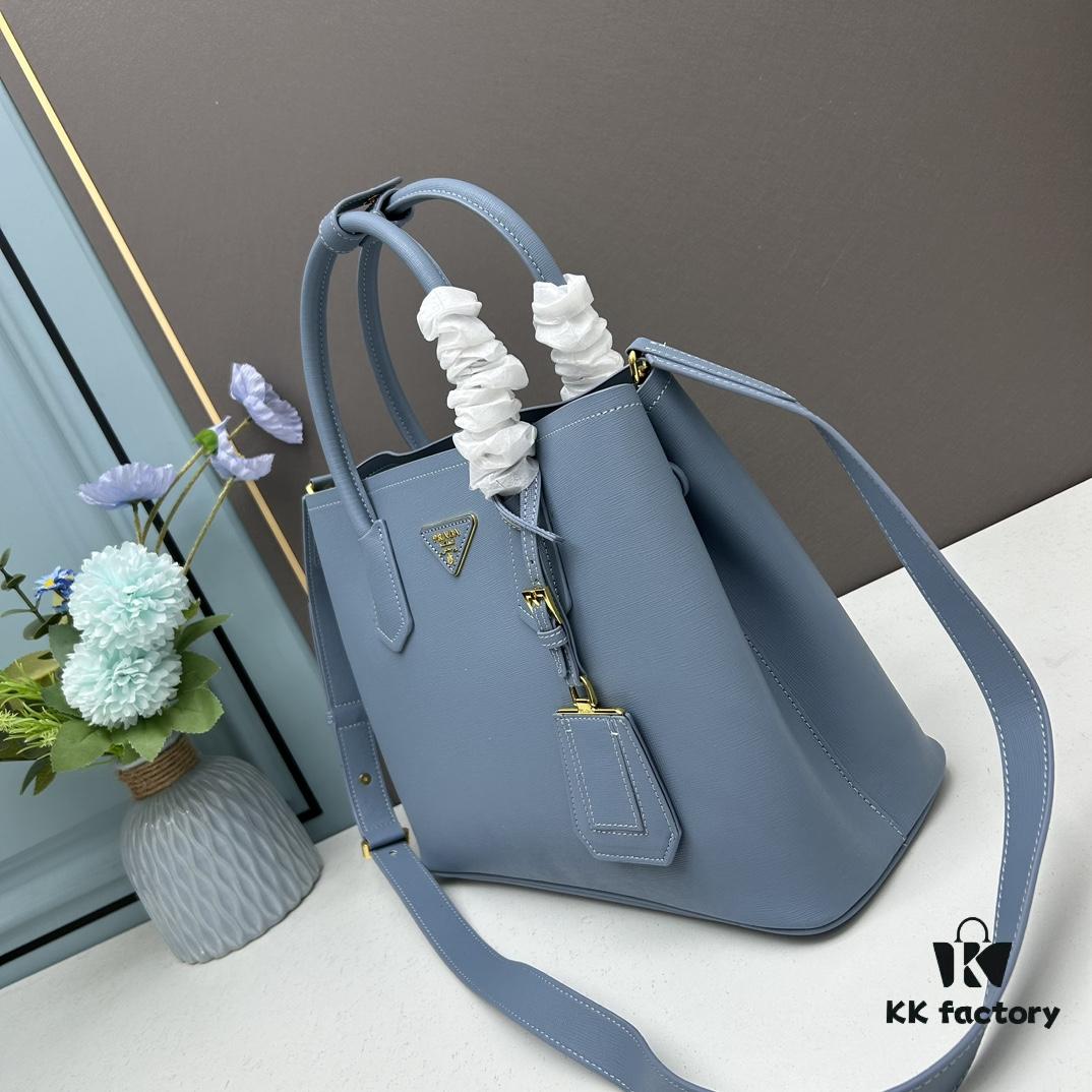 PRADA 2756# Original Full-Grain Crosshatch Calfskin - Classic Shopping Tote Bag 34*26*16cm