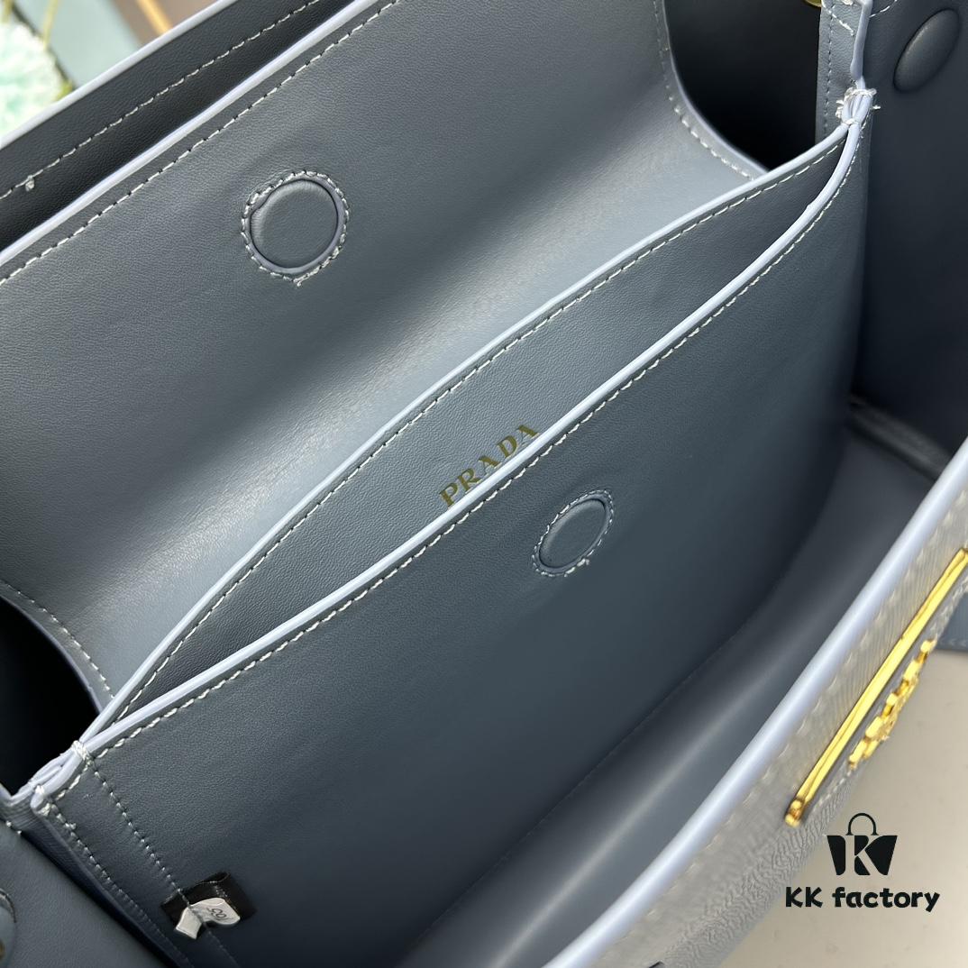 PRADA 2756# Original Full-Grain Crosshatch Calfskin - Classic Shopping Tote Bag 34*26*16cm