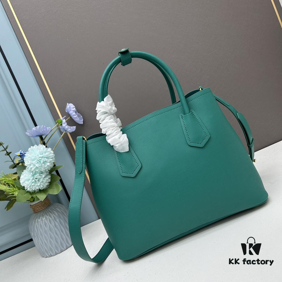 PRADA 2756# Original Full-Grain Crosshatch Calfskin Leather Bag, Exquisite Craftsmanship, Smooth Oil Edging, Soft and Durable, Classic Shopping Tote with Long Adjustable Strap