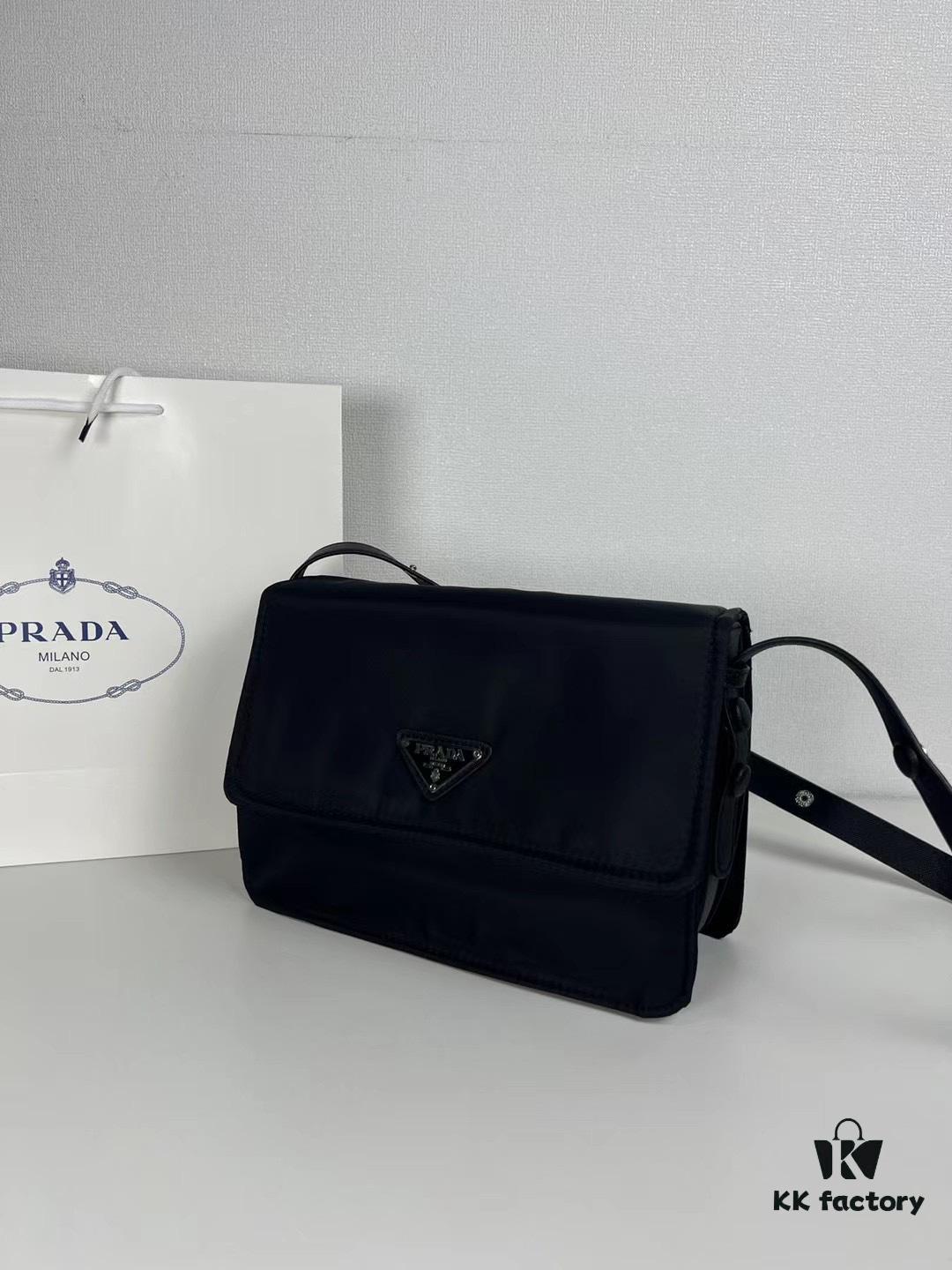 PRADA Small Size Genuine Leather Trim Imported Parachute Fabric Bag