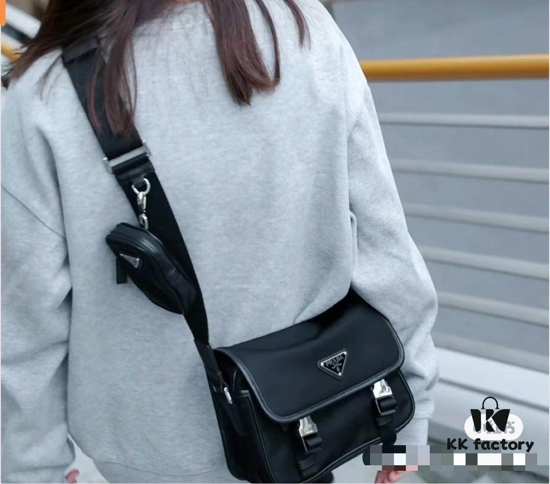 PRADA Genuine Leather Trimmed Imported Parachute Fabric Bag