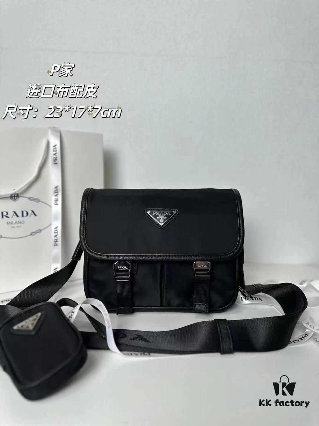 PRADA Genuine Leather Trimmed Imported Parachute Fabric Bag