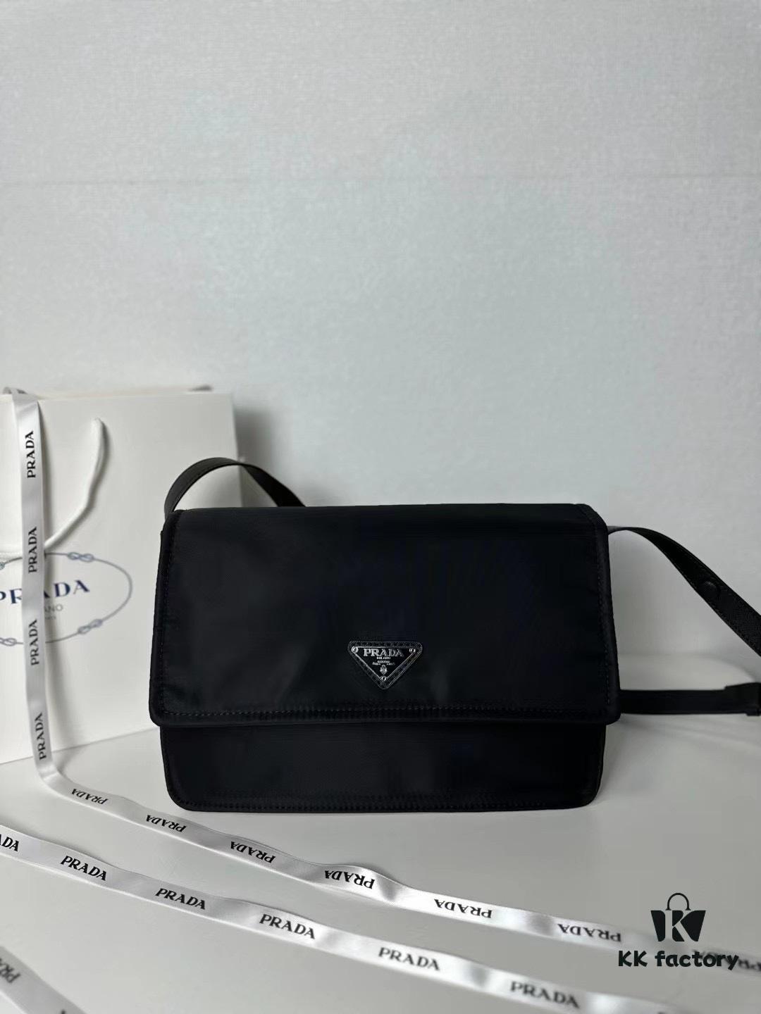 PRADA Small Size Genuine Leather Trim Imported Parachute Fabric Bag