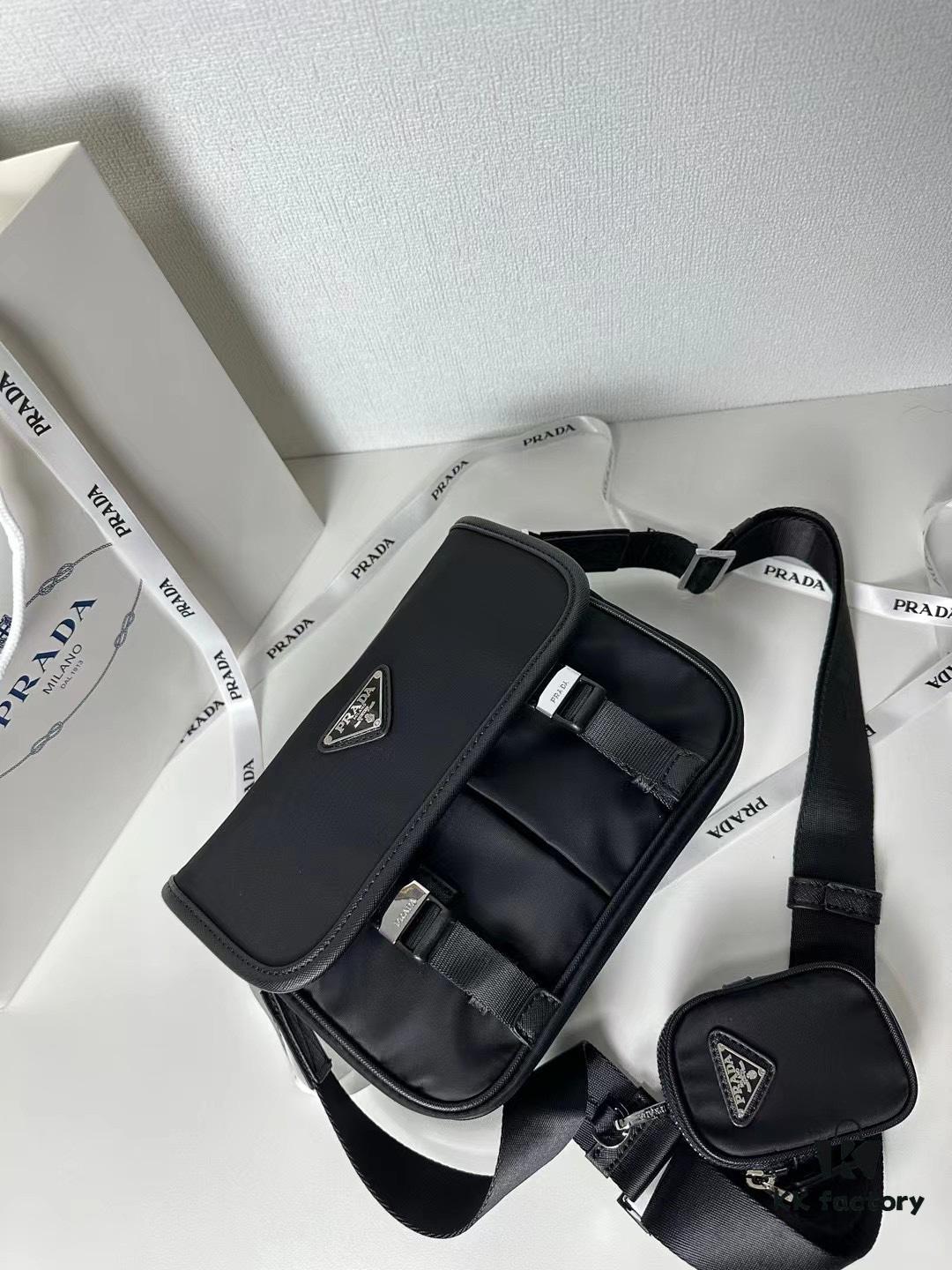 PRADA Genuine Leather Trimmed Imported Parachute Fabric Bag