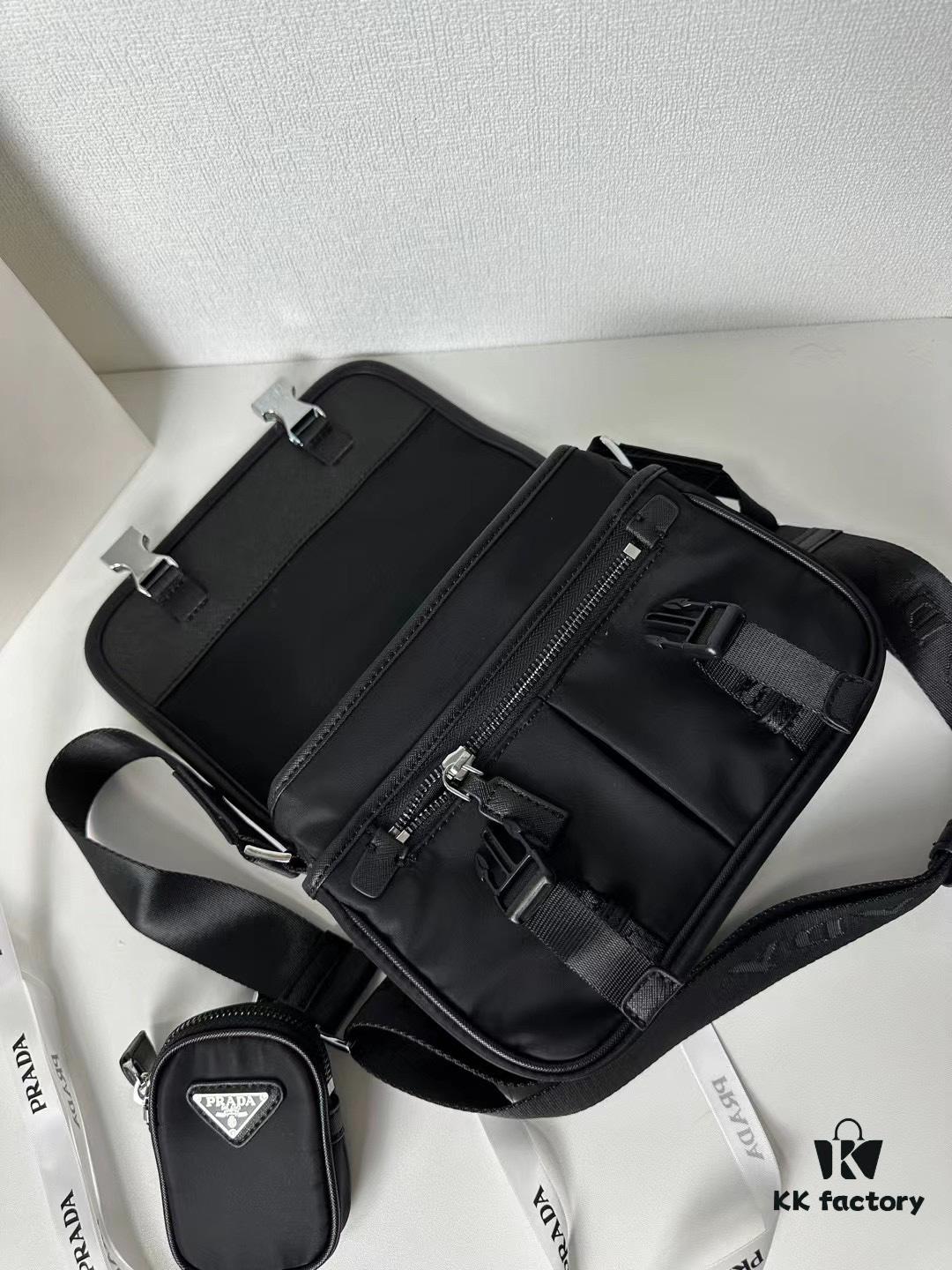 PRADA Genuine Leather Trimmed Imported Parachute Fabric Bag