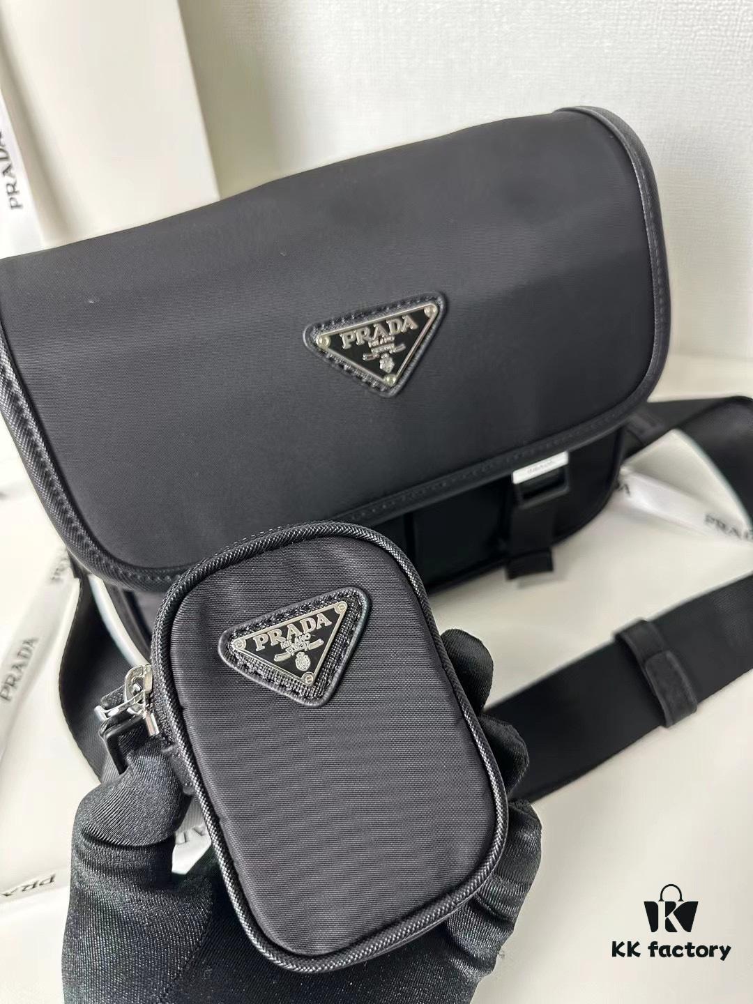 PRADA Genuine Leather Trimmed Imported Parachute Fabric Bag