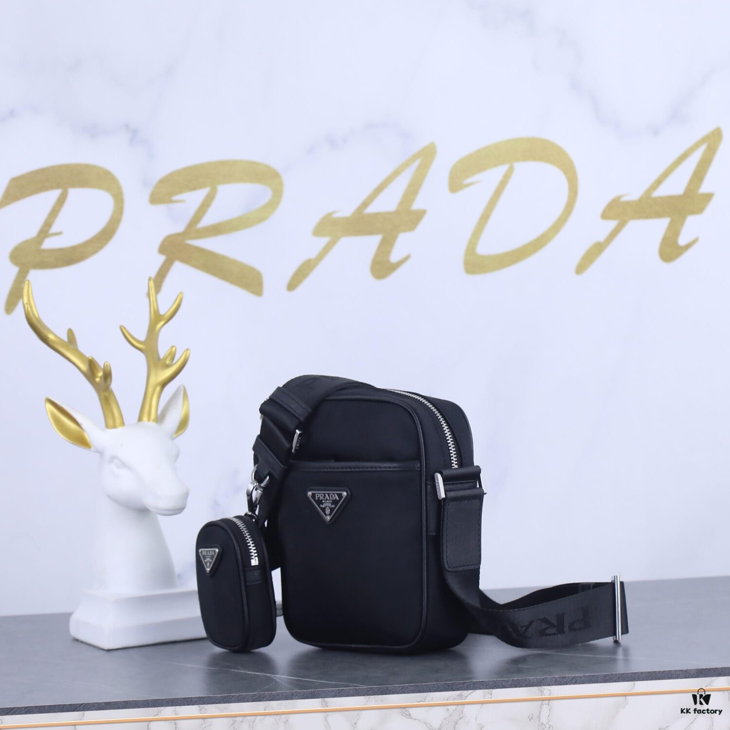 Prada Latest Model! 2VH112 Modern Nylon Crossbody Bag with Detachable Pouch Charm and Spacious Interior Compartment