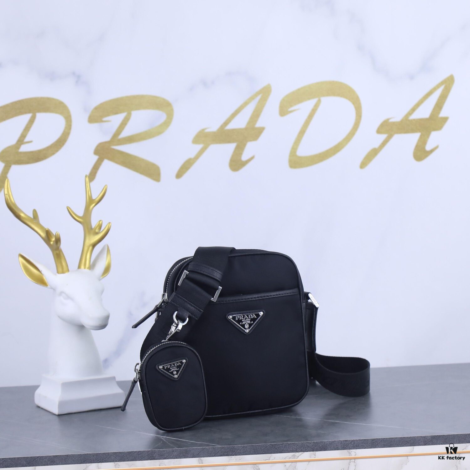 Prada Latest Model! 2VH112 Modern Nylon Crossbody Bag with Detachable Pouch Charm and Spacious Interior Compartment