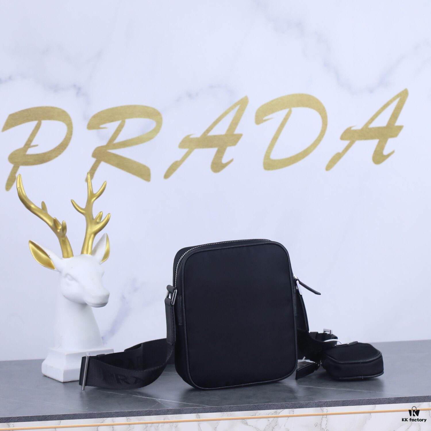 Prada Latest Model! 2VH112 Modern Nylon Crossbody Bag with Detachable Pouch Charm and Spacious Interior Compartment