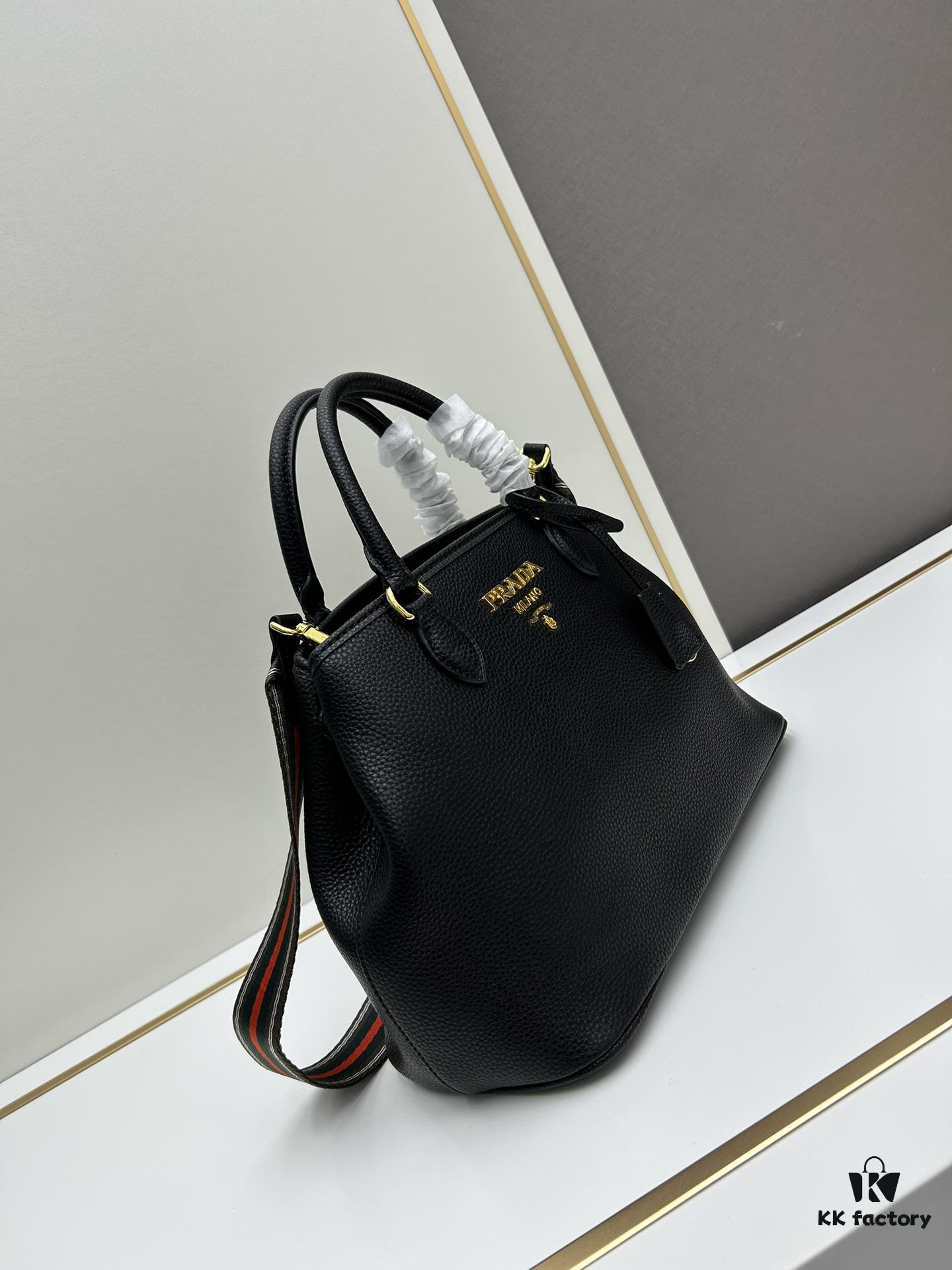 PRADA Vintage Style Large Top Handle Bag - High-Quality Calf Leather, Removable Adjustable Strap, Multiple Carrying Ways