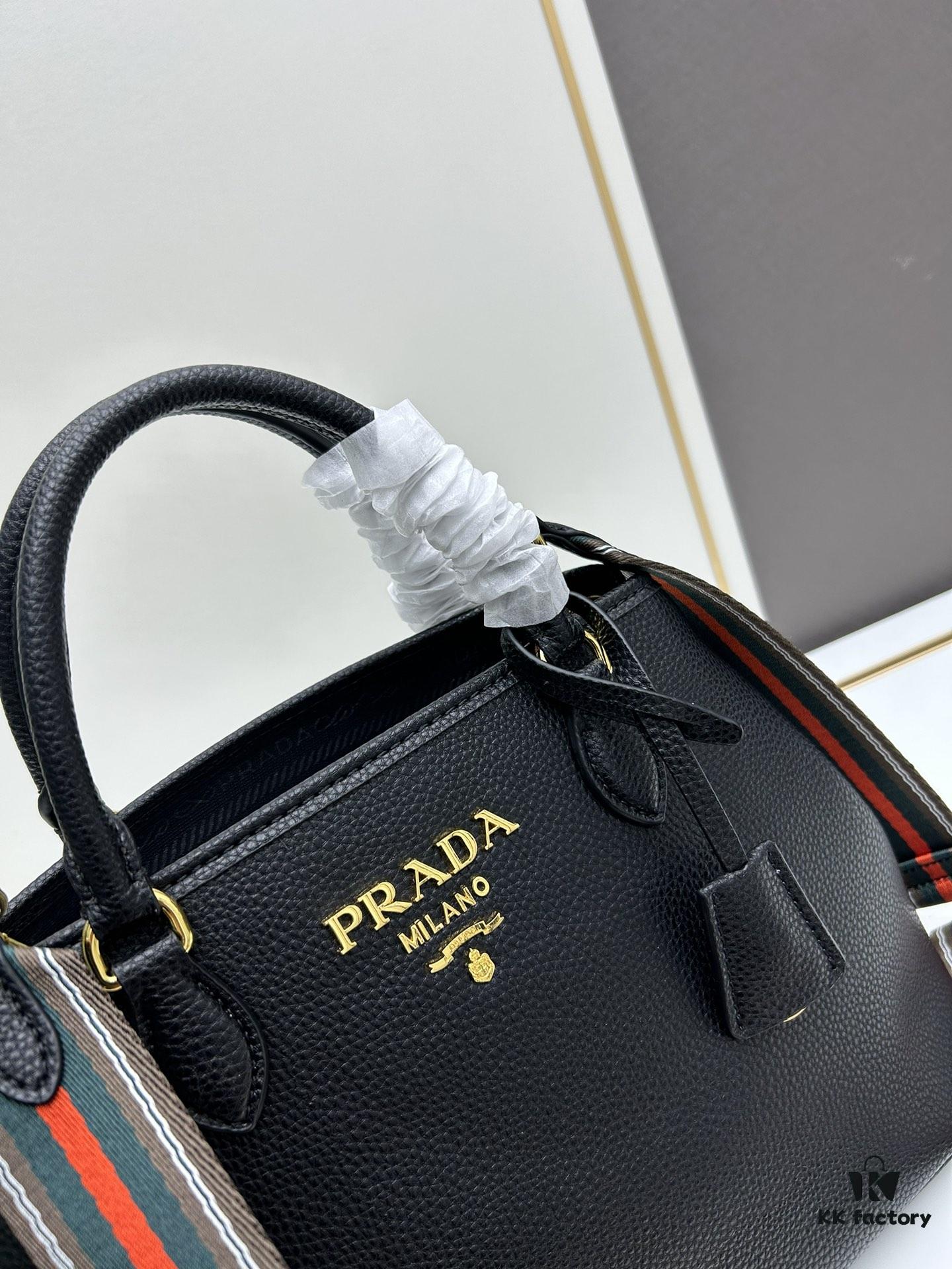 PRADA Vintage Style Large Top Handle Bag - High-Quality Calf Leather, Removable Adjustable Strap, Multiple Carrying Ways