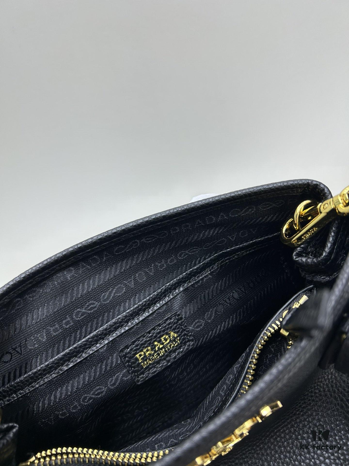 PRADA Vintage Style Large Top Handle Bag - High-Quality Calf Leather, Removable Adjustable Strap, Multiple Carrying Ways