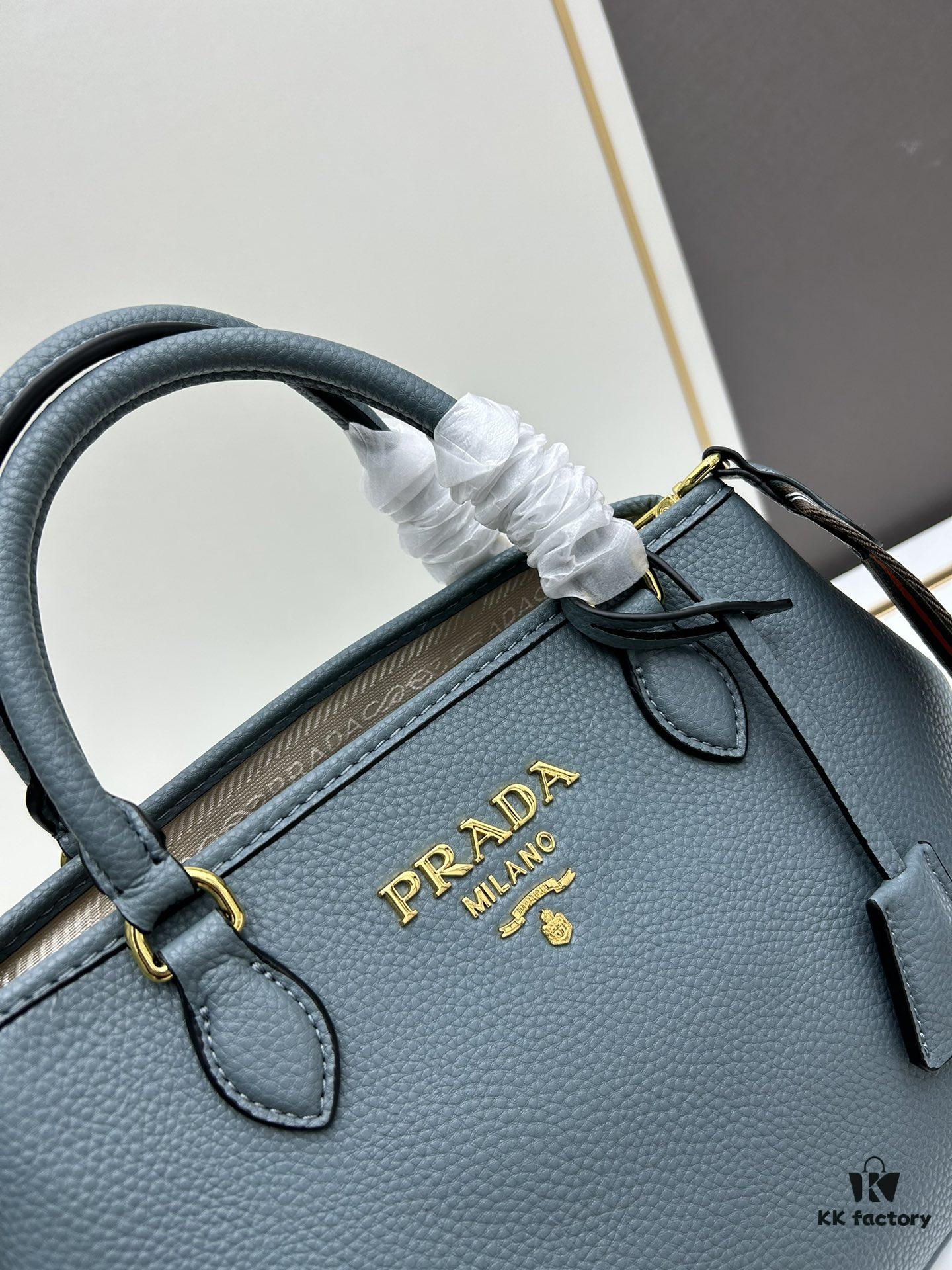 PRADA Classic Retro Handbag - Large Size, High-Quality Full-Grain Coarse Crispy Calfskin, Removable and Adjustable Strap, Multi-Way Carry (Handheld/Shoulder/Crossbody)