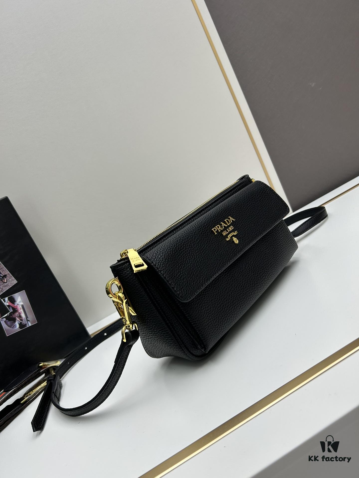 PRADA Flip Zip Champion Edition with Dual Shoulder Straps (Striped Wide Fabric Strap & Extended Leather Shoulder Pad)