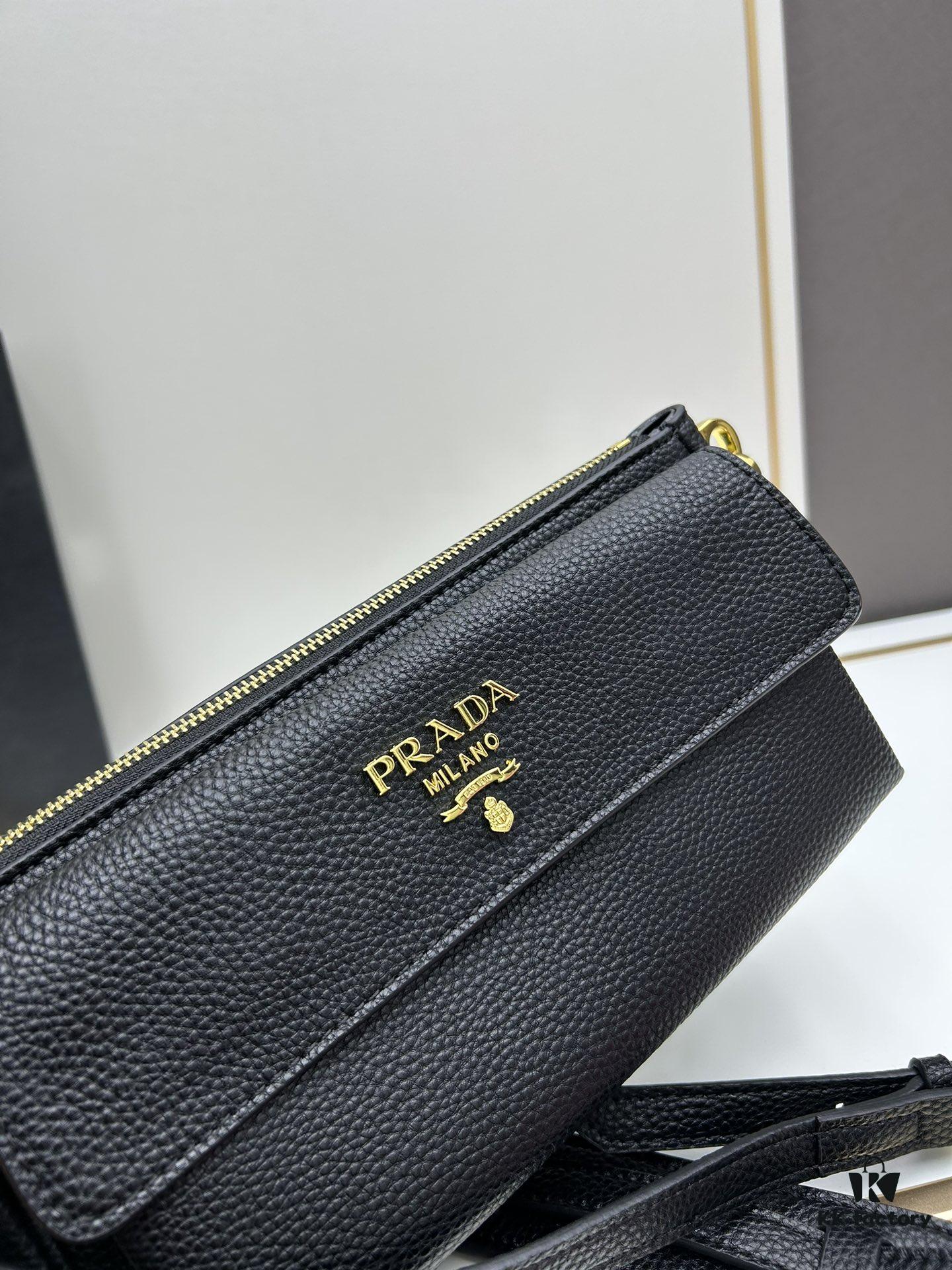 PRADA Flip Zip Champion Edition with Dual Shoulder Straps (Striped Wide Fabric Strap & Extended Leather Shoulder Pad)