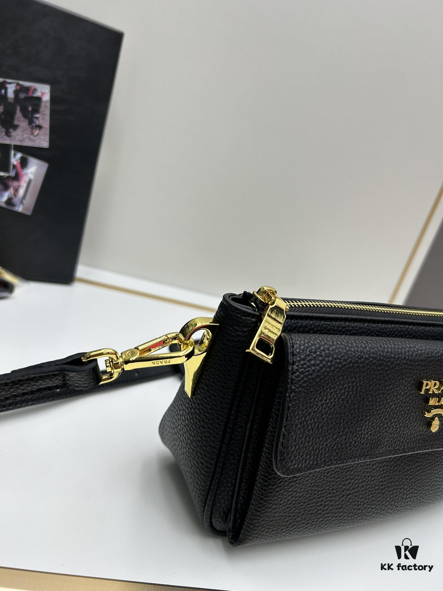 PRADA Flip Zip Champion Edition with Dual Shoulder Straps (Striped Wide Fabric Strap & Extended Leather Shoulder Pad)
