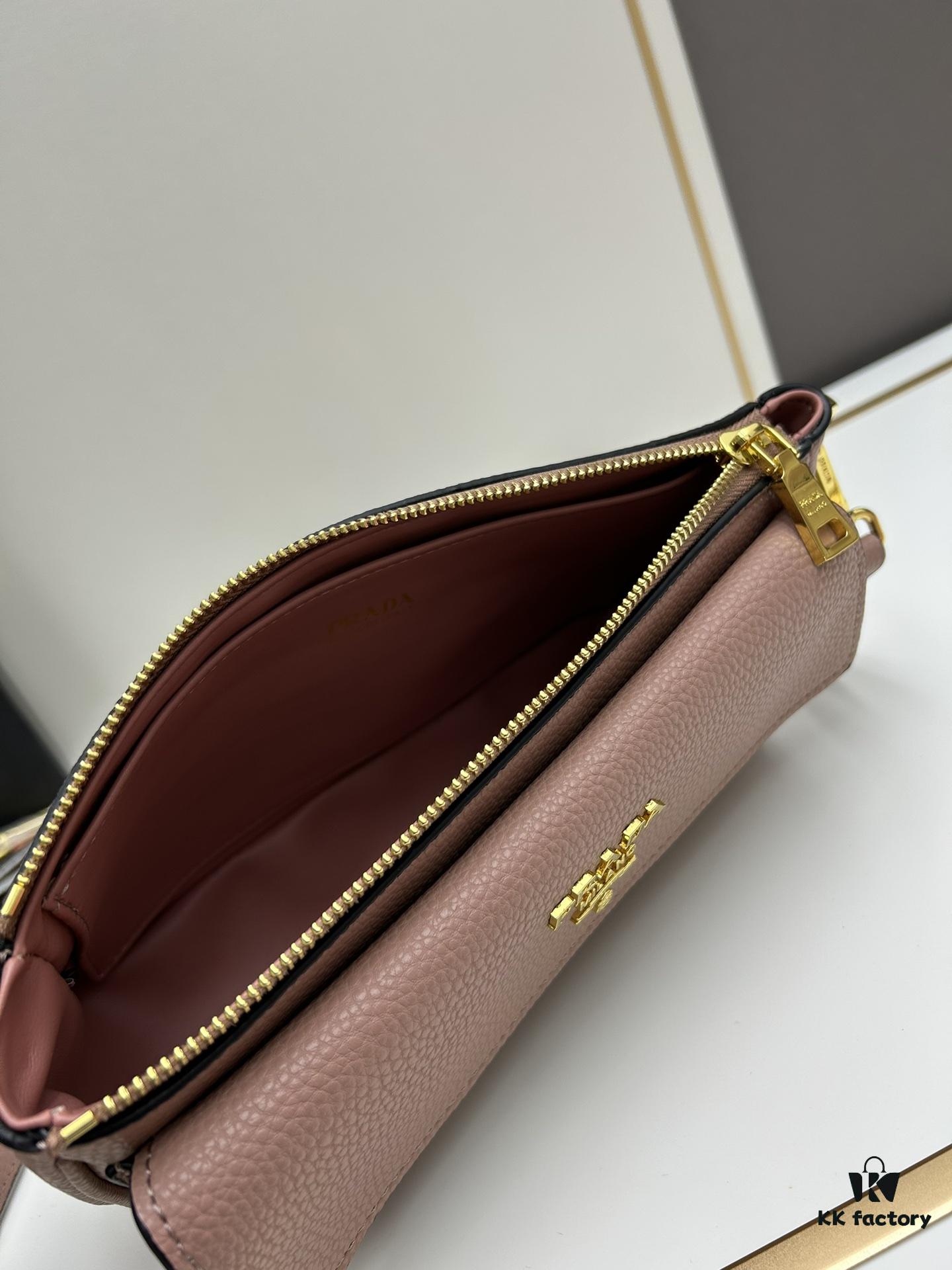 PRADA Flip Zip Champion Edition with Dual Shoulder Straps (Striped Wide Fabric Strap & Extended Leather Shoulder Pad)