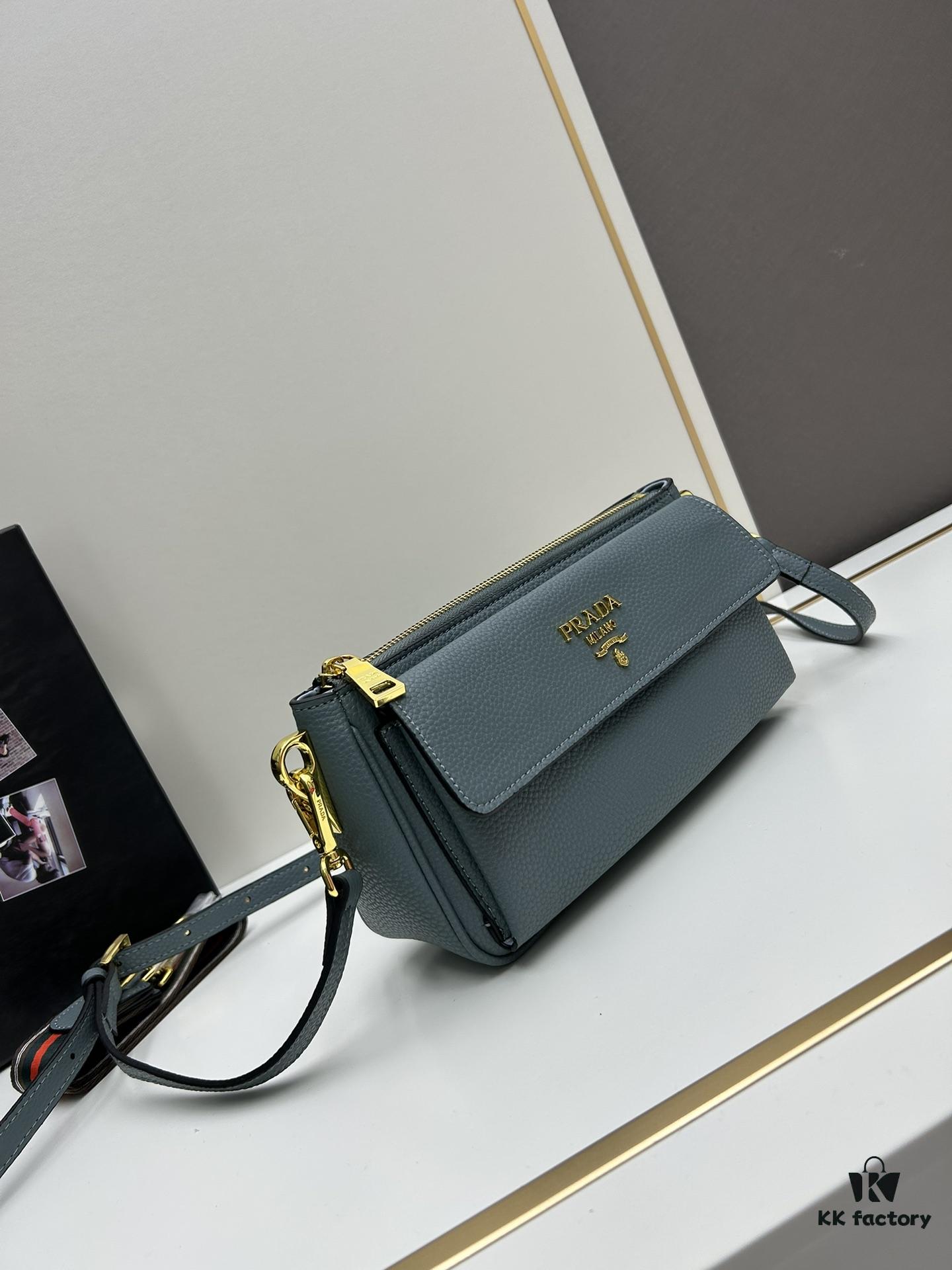 PRADA Flip Zip Champion Edition with Dual Shoulder Straps (Striped Wide Fabric Strap & Extended Leather Shoulder Pad)