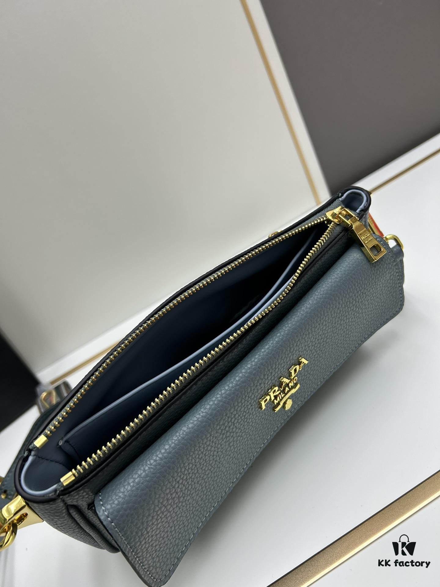 PRADA Flip Zip Champion Edition with Dual Shoulder Straps (Striped Wide Fabric Strap & Extended Leather Shoulder Pad)